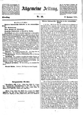 Allgemeine Zeitung Dienstag 16. Januar 1855