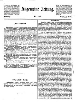 Allgemeine Zeitung Dienstag 14. August 1855