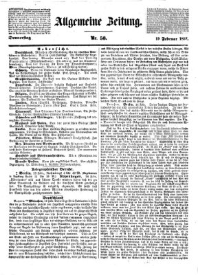 Allgemeine Zeitung Donnerstag 19. Februar 1857