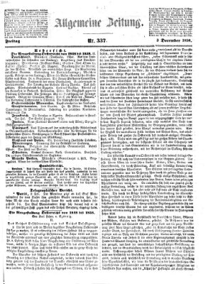 Allgemeine Zeitung Freitag 3. Dezember 1858