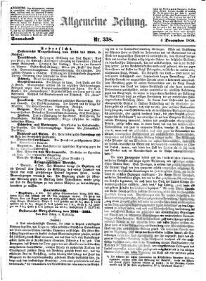 Allgemeine Zeitung Samstag 4. Dezember 1858