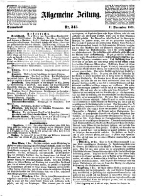 Allgemeine Zeitung Samstag 11. Dezember 1858