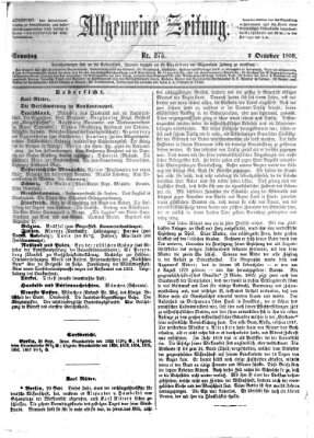 Allgemeine Zeitung Sonntag 2. Oktober 1859