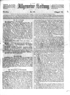 Allgemeine Zeitung Dienstag 6. August 1861