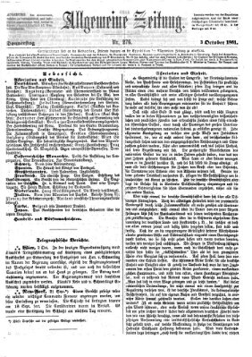 Allgemeine Zeitung Donnerstag 3. Oktober 1861