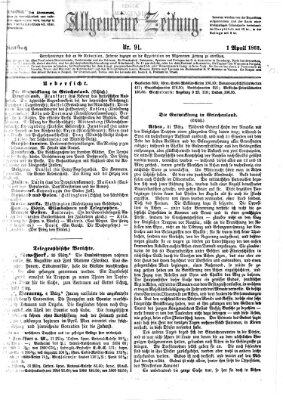 Allgemeine Zeitung Dienstag 1. April 1862