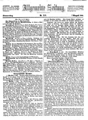 Allgemeine Zeitung Donnerstag 7. August 1862