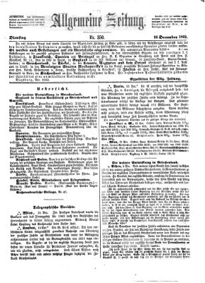 Allgemeine Zeitung Dienstag 16. Dezember 1862