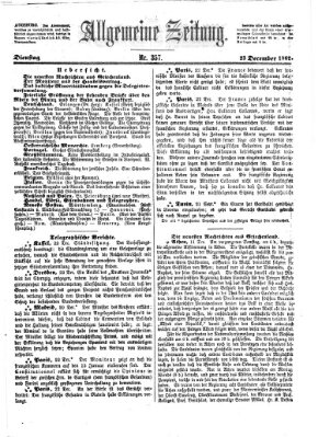 Allgemeine Zeitung Dienstag 23. Dezember 1862