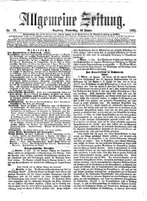 Allgemeine Zeitung Donnerstag 12. Januar 1865