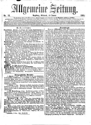 Allgemeine Zeitung Mittwoch 18. Januar 1865