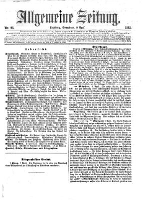 Allgemeine Zeitung Samstag 8. April 1865