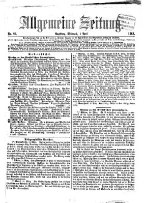 Allgemeine Zeitung Mittwoch 1. April 1868