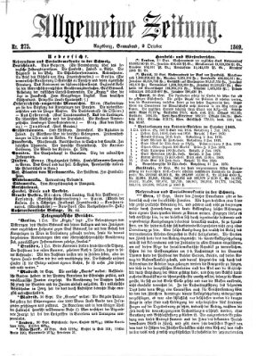 Allgemeine Zeitung Samstag 2. Oktober 1869