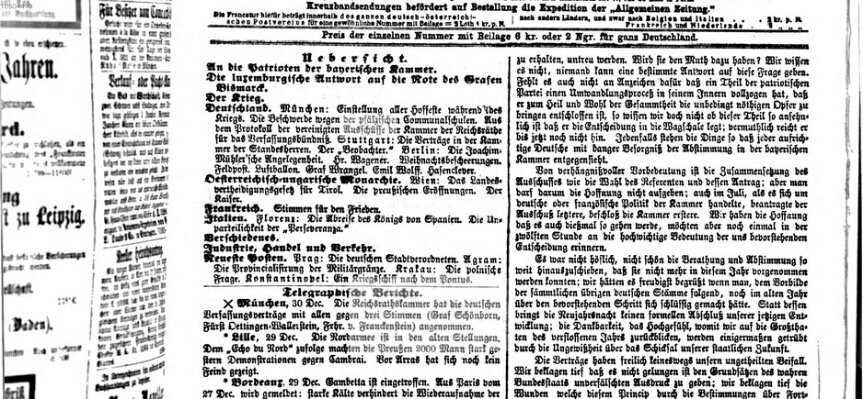 Allgemeine Zeitung Samstag 31. Dezember 1870