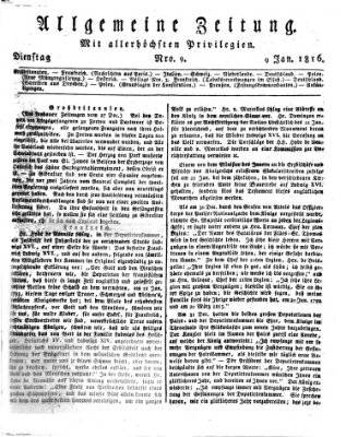 Allgemeine Zeitung Dienstag 9. Januar 1816