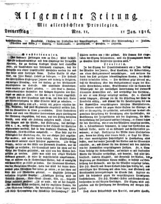 Allgemeine Zeitung Donnerstag 11. Januar 1816