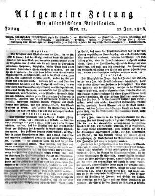 Allgemeine Zeitung Freitag 12. Januar 1816