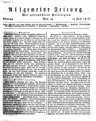 Allgemeine Zeitung Sonntag 14. Januar 1816