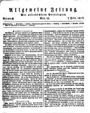 Allgemeine Zeitung Mittwoch 7. Februar 1816