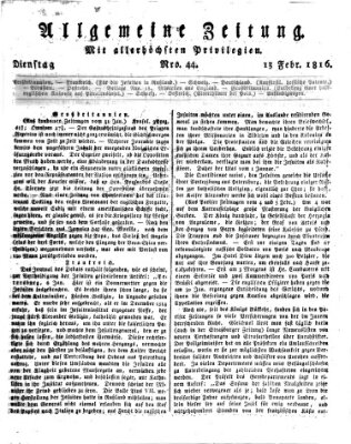 Allgemeine Zeitung Dienstag 13. Februar 1816