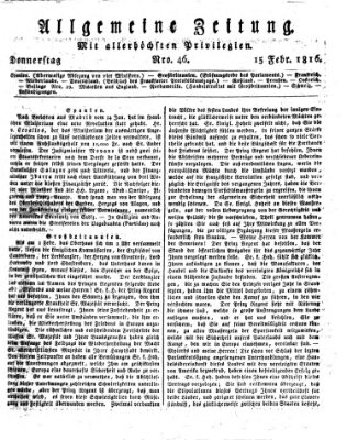 Allgemeine Zeitung Donnerstag 15. Februar 1816