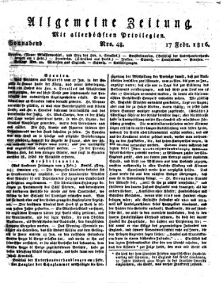 Allgemeine Zeitung Samstag 17. Februar 1816