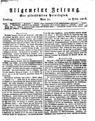 Allgemeine Zeitung Dienstag 20. Februar 1816