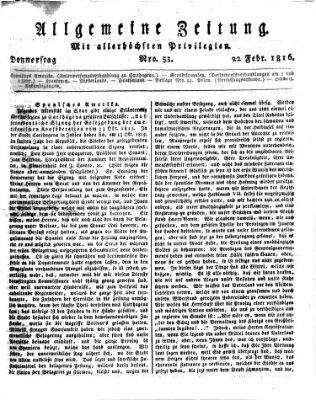 Allgemeine Zeitung Donnerstag 22. Februar 1816