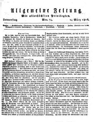 Allgemeine Zeitung Donnerstag 14. März 1816