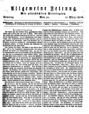 Allgemeine Zeitung Sonntag 31. März 1816