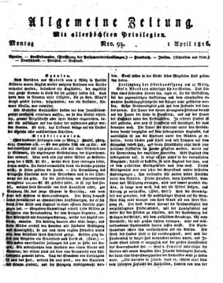 Allgemeine Zeitung Montag 1. April 1816