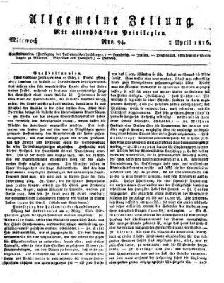 Allgemeine Zeitung Mittwoch 3. April 1816