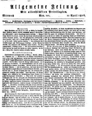 Allgemeine Zeitung Mittwoch 10. April 1816