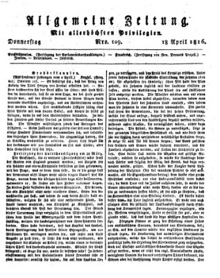 Allgemeine Zeitung Donnerstag 18. April 1816