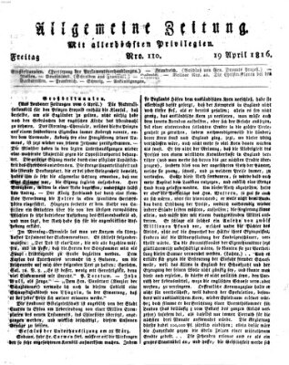 Allgemeine Zeitung Freitag 19. April 1816