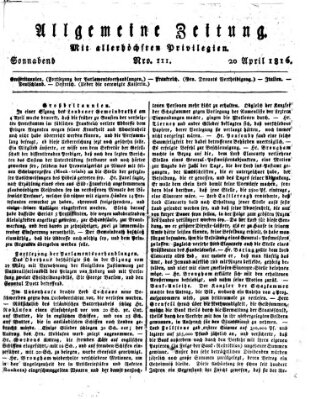 Allgemeine Zeitung Samstag 20. April 1816