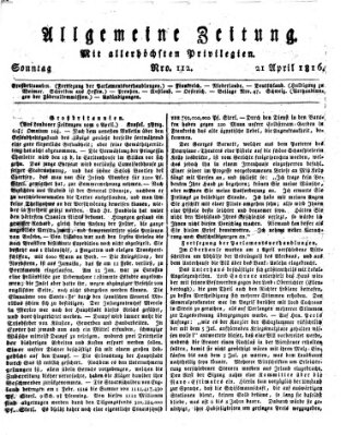 Allgemeine Zeitung Sonntag 21. April 1816