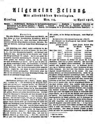 Allgemeine Zeitung Dienstag 23. April 1816