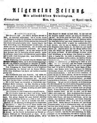 Allgemeine Zeitung Samstag 27. April 1816