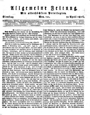 Allgemeine Zeitung Dienstag 30. April 1816
