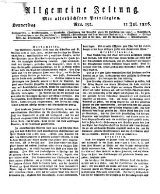 Allgemeine Zeitung Donnerstag 11. Juli 1816