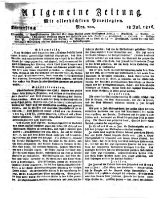 Allgemeine Zeitung Donnerstag 18. Juli 1816