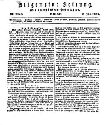 Allgemeine Zeitung Mittwoch 31. Juli 1816