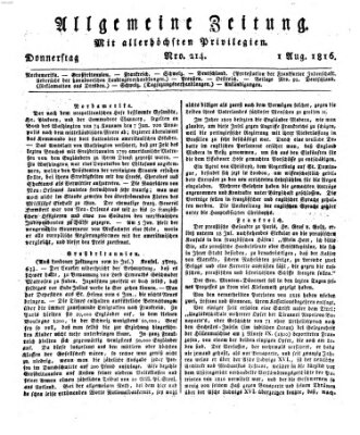 Allgemeine Zeitung Donnerstag 1. August 1816