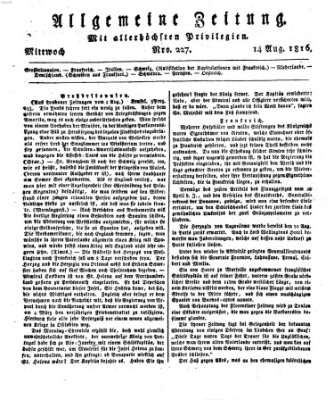 Allgemeine Zeitung Mittwoch 14. August 1816