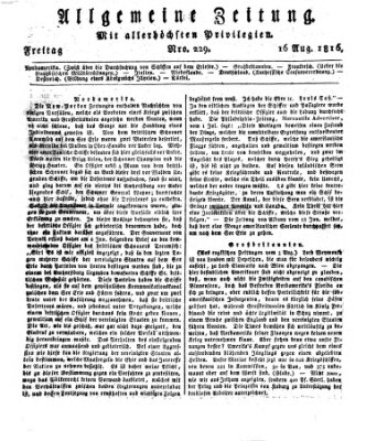 Allgemeine Zeitung Freitag 16. August 1816