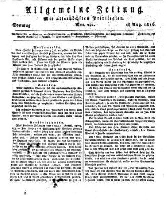 Allgemeine Zeitung Sonntag 18. August 1816