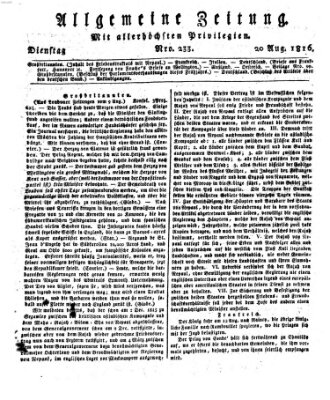 Allgemeine Zeitung Dienstag 20. August 1816