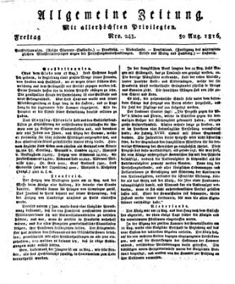 Allgemeine Zeitung Freitag 30. August 1816